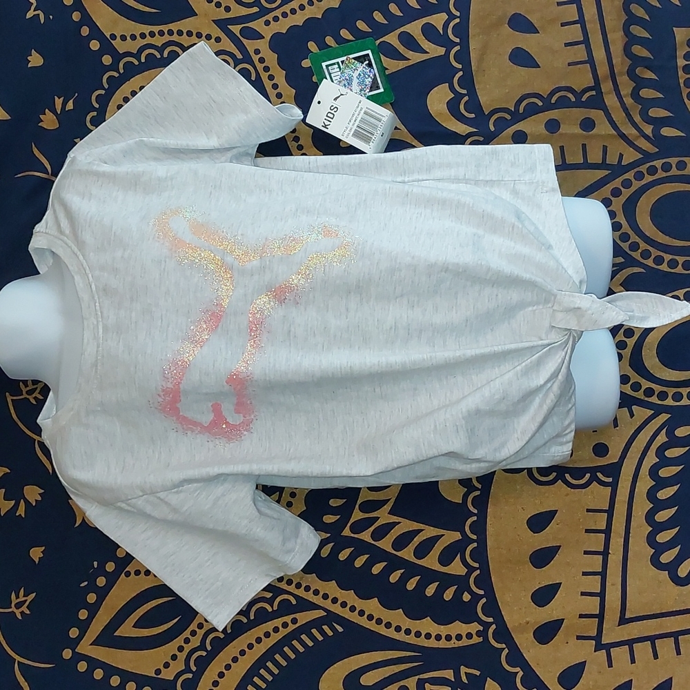Puma Glitter Logo Tie Girl's Tee 8 10 Medium